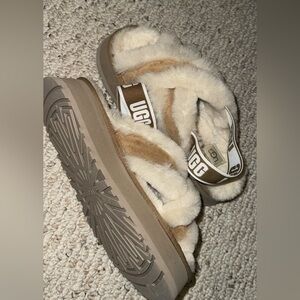 UGG Fluffy Sandals in Cream and Brown